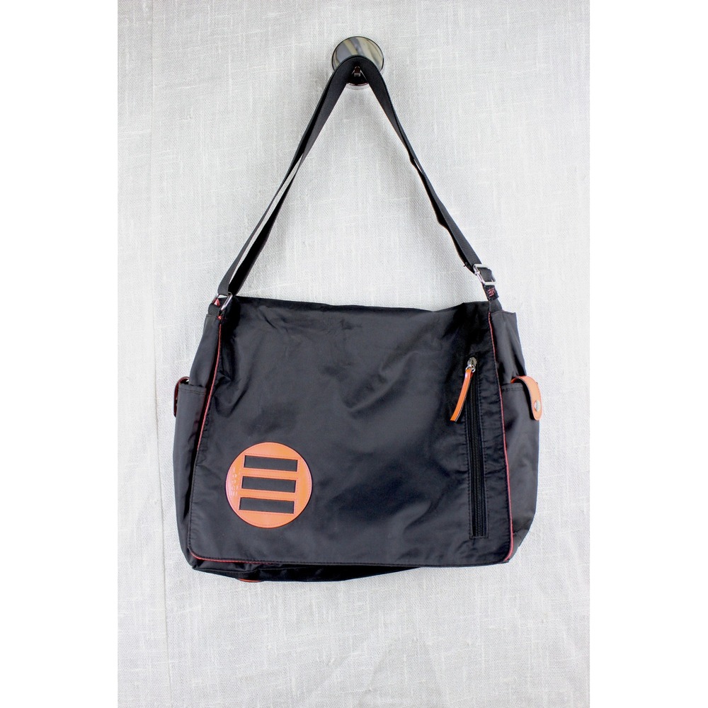 Y2K Esprit Messenger Bag Black Nylon Pink Lining Crossbody Shoulder Bag